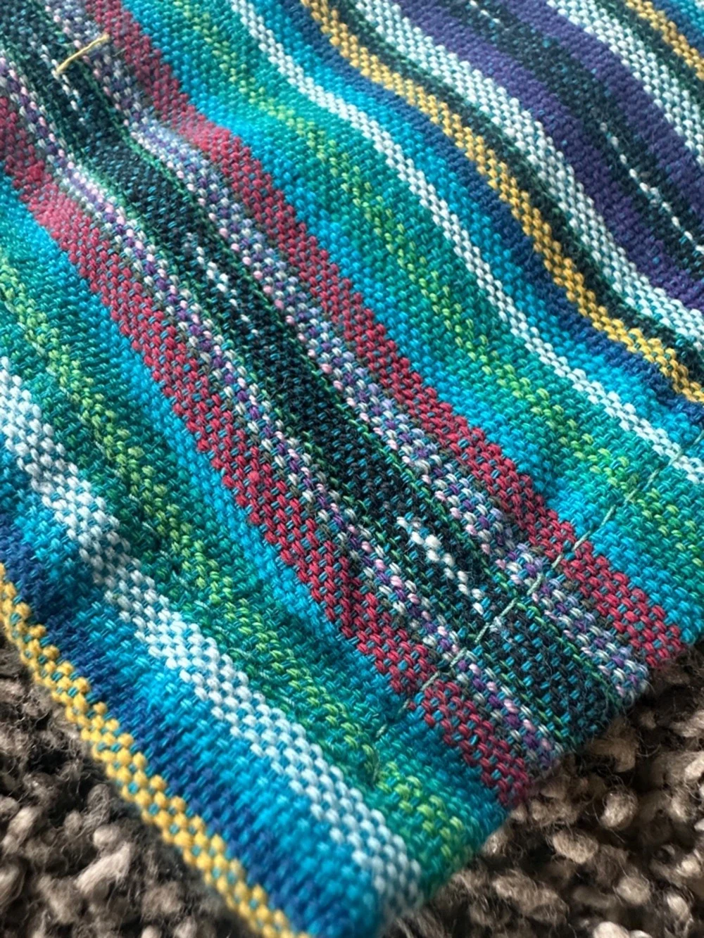 Handmade Authentic Guatemalan Blue Stripe Multicolored set of 4 Cotton Napkins